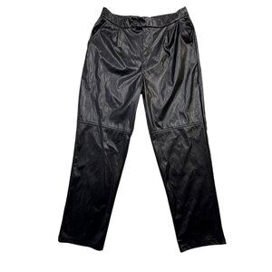 Halston Vegan Leather Pants Trousers‎ Pockets Y2K Streetwear Moto Black Womens S